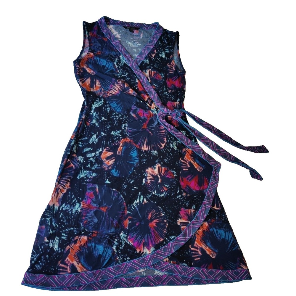 BCBG MaxAzria Women's Wrap Dress Small Sleeveless Floral Fireworks Blue Purple